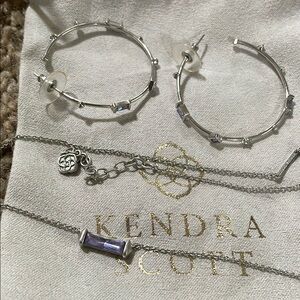 Kendra Scott Silver Geometric Hoop Earrings and necklace